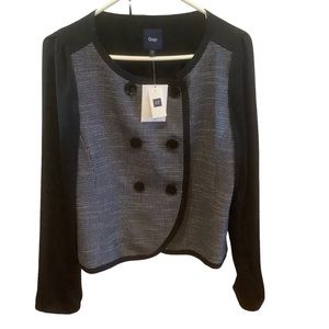 Gap double breasted long sleeve blazer black white houndstooth button closure M